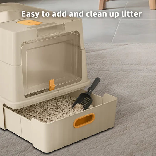 Simple Drawer Style White Cat Litter Box Humanized Design Does Not