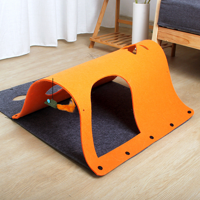 2-in-1 Diy Combined Cat Tunnel Toy Removable Felt Nest House Puppy