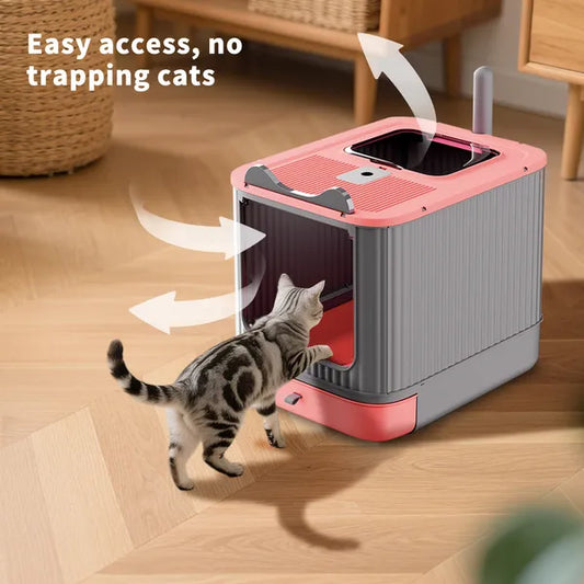 Elevated Leak Proof Elf Pink Cat Litter Box Made Of Sturdy And
