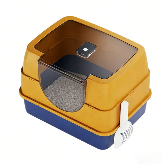 Galaxy Enclosed Orange Cat Litter Box Sealed To Prevent Odors And