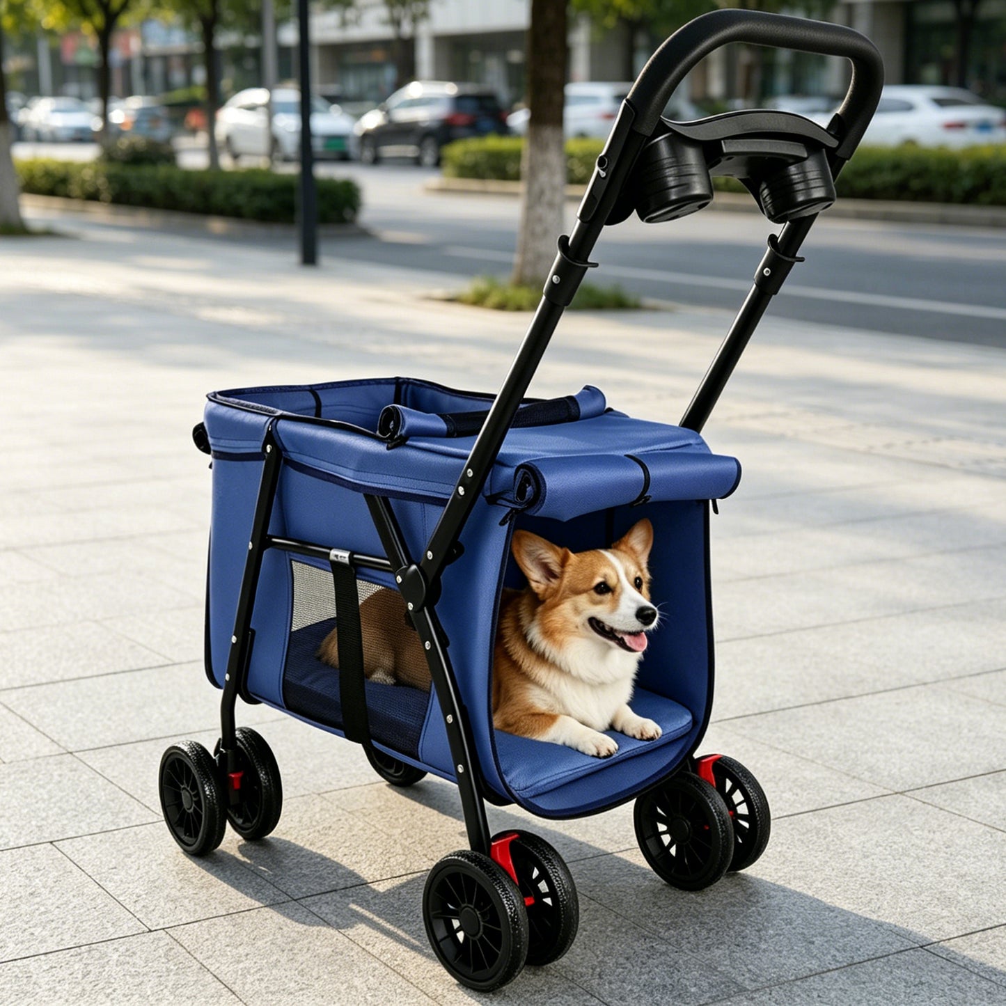Pet Stroller Foldable 4-wheel Design Breathable Mesh Dog Cat With