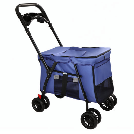 Pet Stroller Foldable 4-wheel Design Breathable Mesh Dog Cat With
