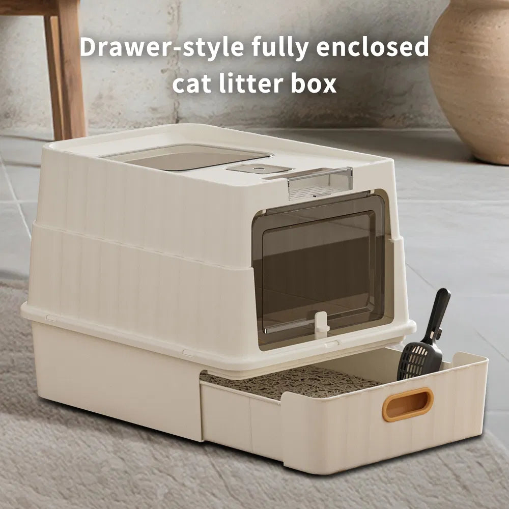 Simple Drawer Style White Cat Litter Box Humanized Design Does Not