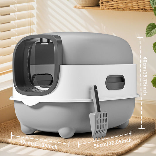 Splash Proof Cat Litter Box Closed With Lid Easy To Clean Drawer