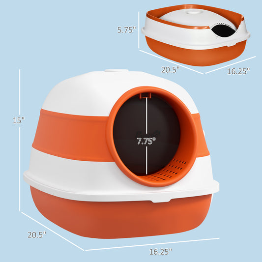 Dome Covered Cat Litter Box With Lid White And Orange