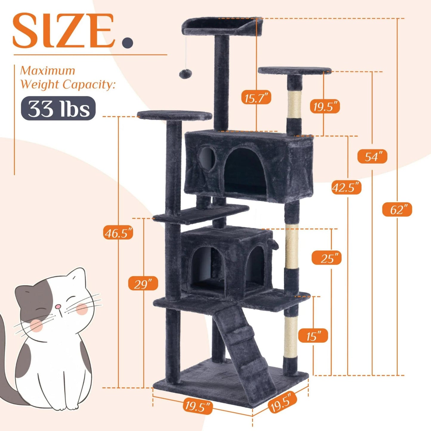 Large Cat Tree Tower 62-70-80 Cats Multi Level With Scratching Post