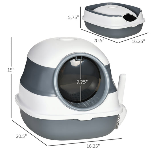 Dome Covered Cat Litter Box With Lid White And Gray