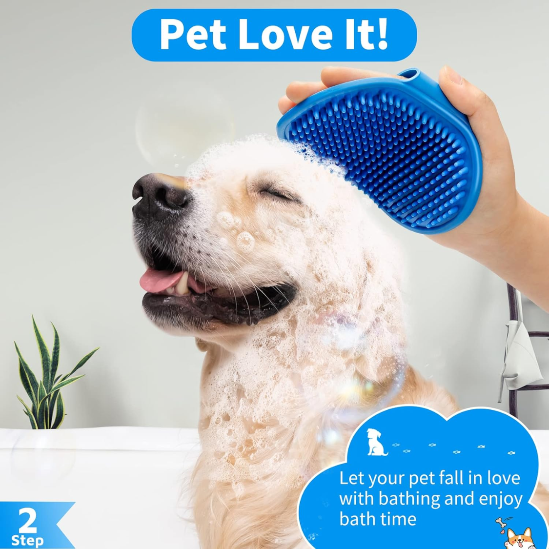 6pcs Dog Bath Brush Toothbrush Adjustable Handle Shampoo Scrubber