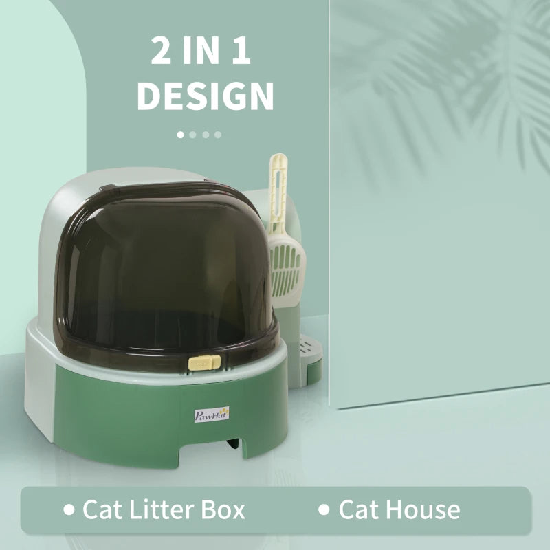 Cat Litter Box Easy To Clean Open With Scoop Green