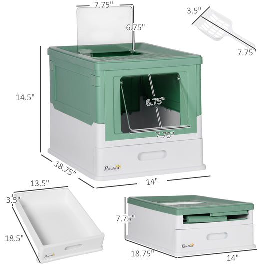 Fully Enclosed Cat Litter Box With Front Entry And Top Exit Plastic