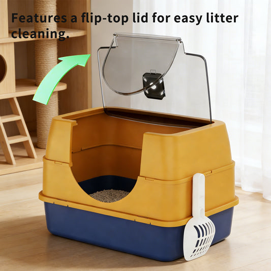 Dark Gray Top Entry Fully Enclosed Cat Litter Box Anti Splash Odor