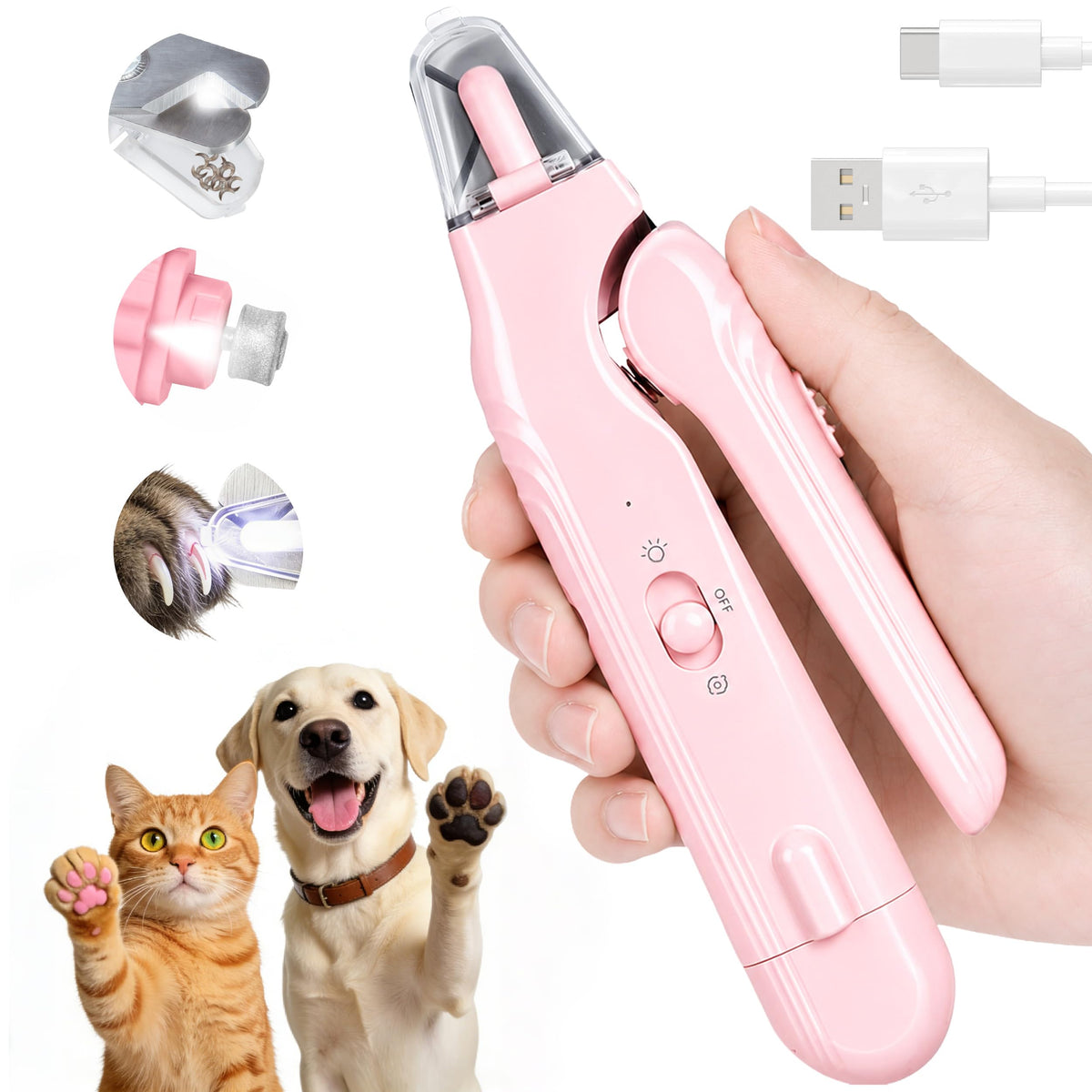2-in-1 Dog Nail Clippers With Light Electric Pet Grinder Quiet For