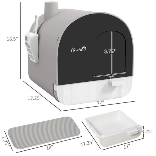 Cat Litter Box With Lid With Scoop And Filter Light Gray