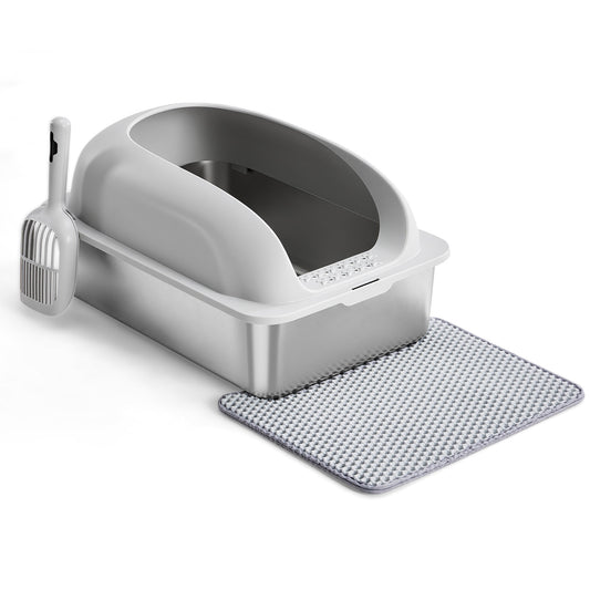 Stainless Steel Cat Litter Box With Lid Large For Big Cats Scoop
