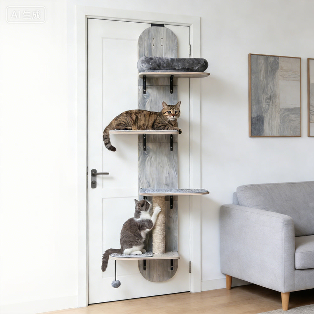 Door Hanging Cat Climber 4-level Height Adjustable With Plush Bed