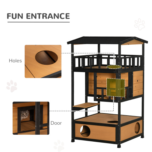 Wooden Outdoor Cat House Wild Shelter Kitten Tree