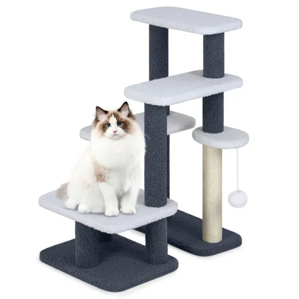 2-in-1 Cat Stairs Tree With Sisal Scratching Post 4 Levels Pet