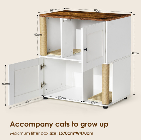 Double Cat Litter Box Enclouse Enclosure For 2 Cats Cabinet With
