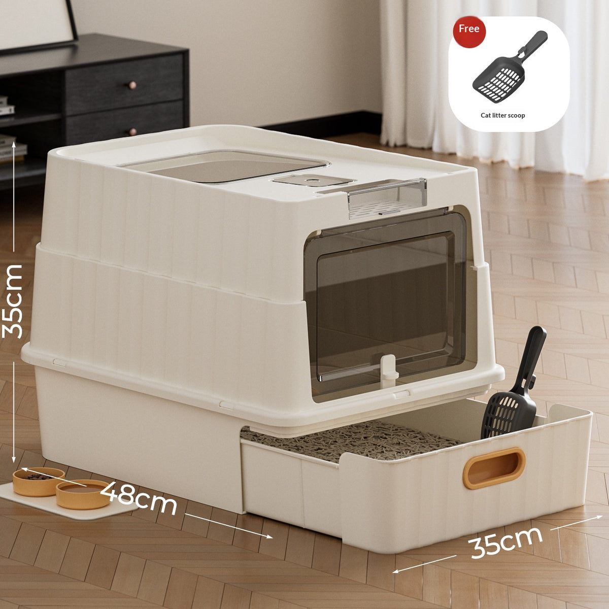 Extra-large Fully Enclosed Cat Litter Box With Uv Sterilization