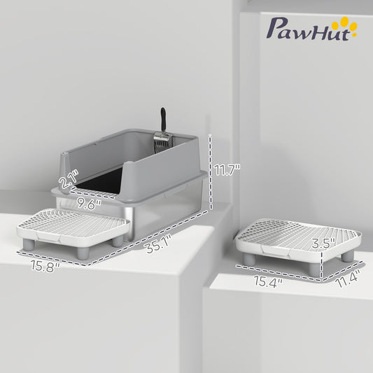 Extra Large Stainless Steel Cat Litter Box With Scoop Pad