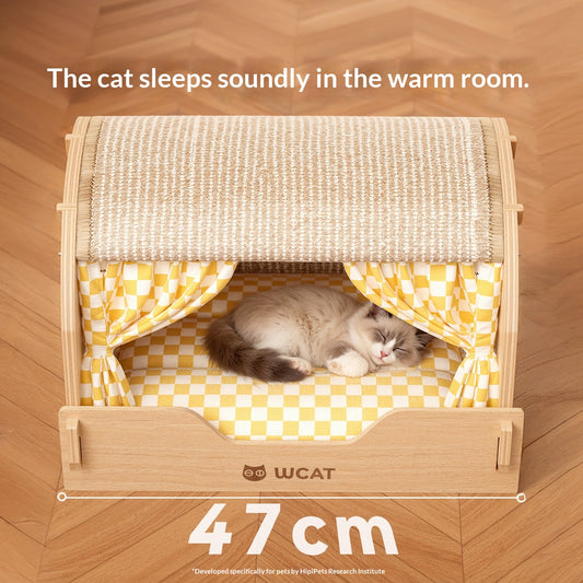 Four-season All-in-one Cat Bed With Scratching Post And Drawer