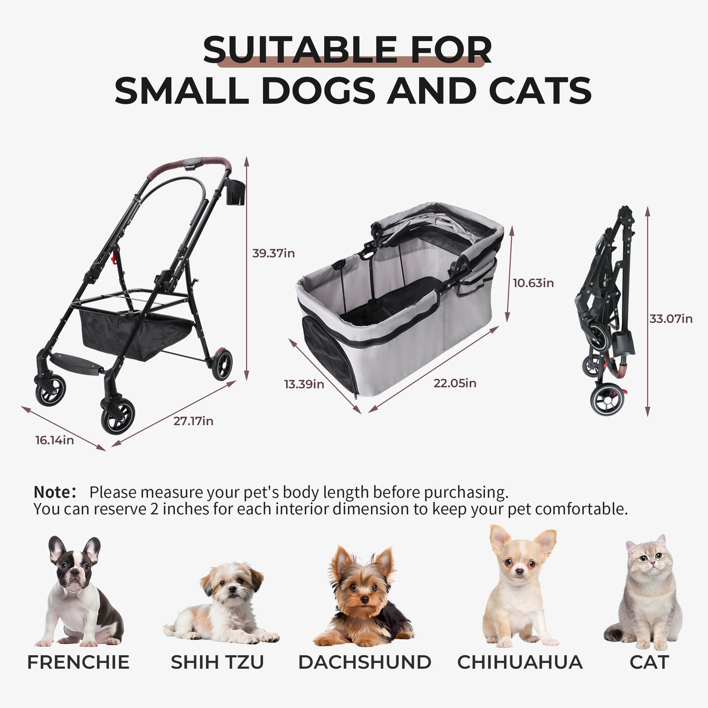 4-wheel Foldable Pet Stroller For Small Dogs Cats 360 Rotating