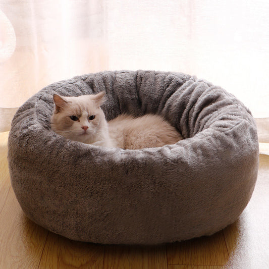 Pet Dog Bed Long Plush Donut Round Kennel Comfortable Fluffy