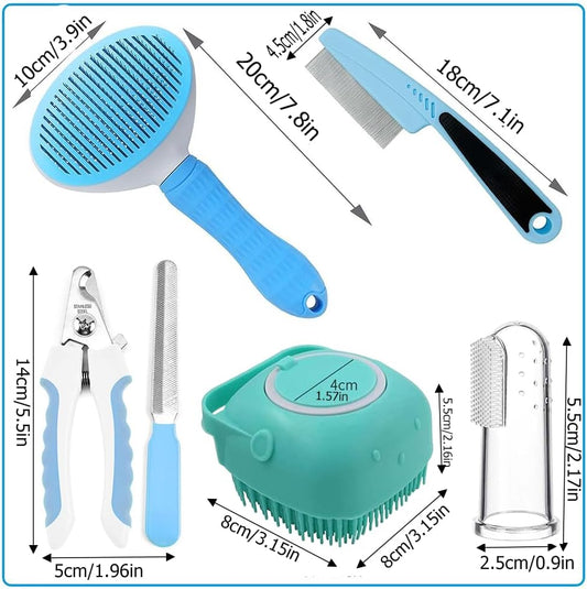 7pcs Pet Grooming Kit Self-cleaning Brush Shedding With Nail