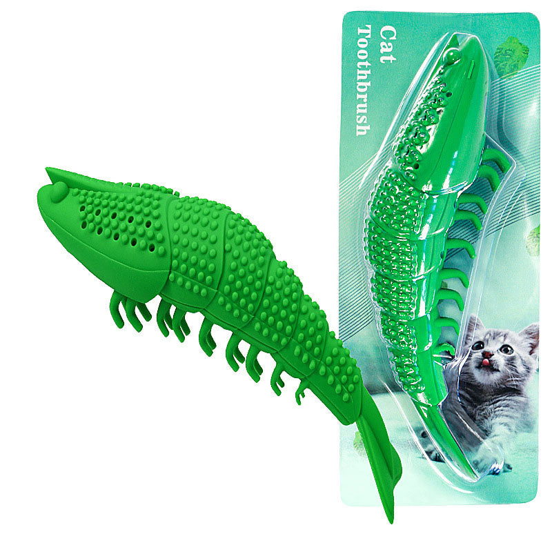 Catnip Silicone Fish Crayfish Toothbrush Cat Toy Bite Relieving