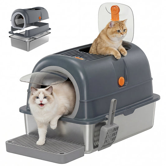 Double-entry Convertible Lid Cat Litter Box