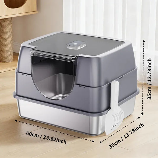 Galaxy Stainless Steel Gray Cat Litter Box Sturdy And Durable Easy