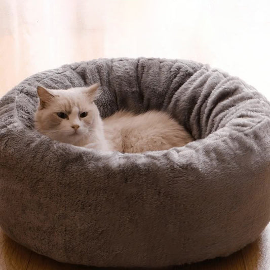 Pet Dog Bed Long Plush Donut Round Kennel Comfortable Fluffy