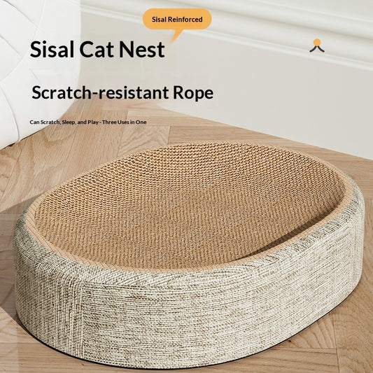 Woven Scratching Post And Oval Cat Bed In One
