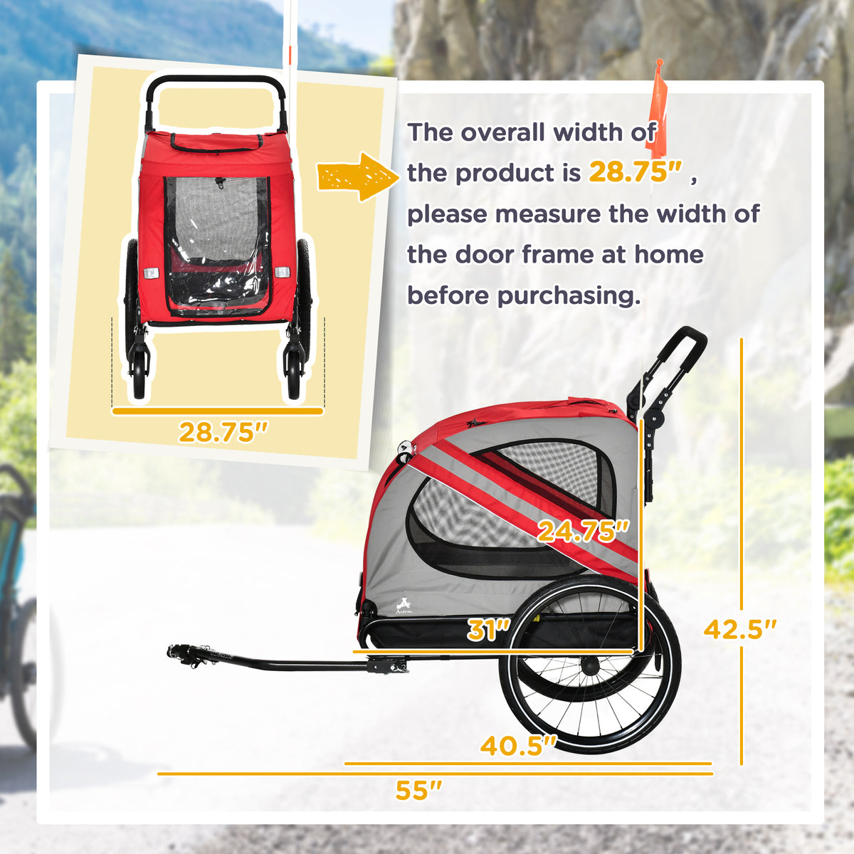 2-in-1 Pet Bike Trailer For Small Medium Dogs Road-visibility Dog