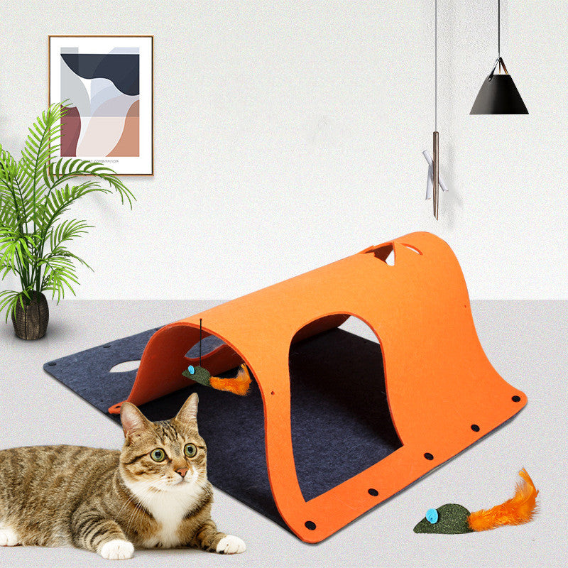 2-in-1 Diy Combined Cat Tunnel Toy Removable Felt Nest House Puppy
