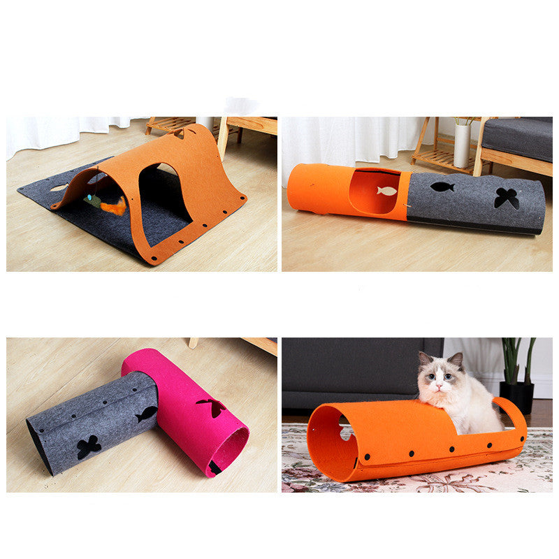2-in-1 Diy Combined Cat Tunnel Toy Removable Felt Nest House Puppy