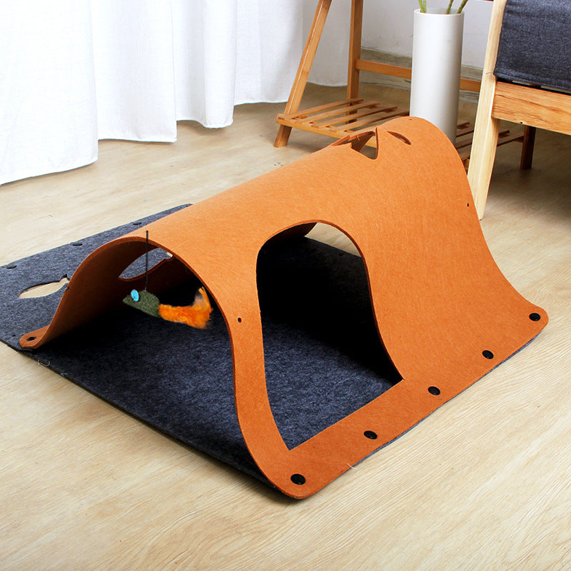 2-in-1 Diy Combined Cat Tunnel Toy Removable Felt Nest House Puppy