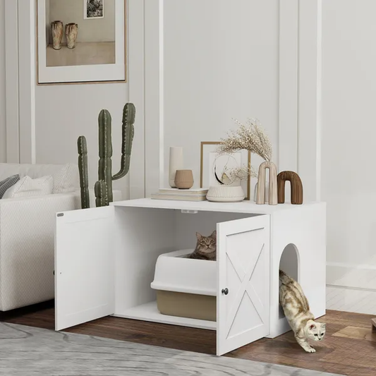 Cat Litter Box Enclosure With Barn Door Hole