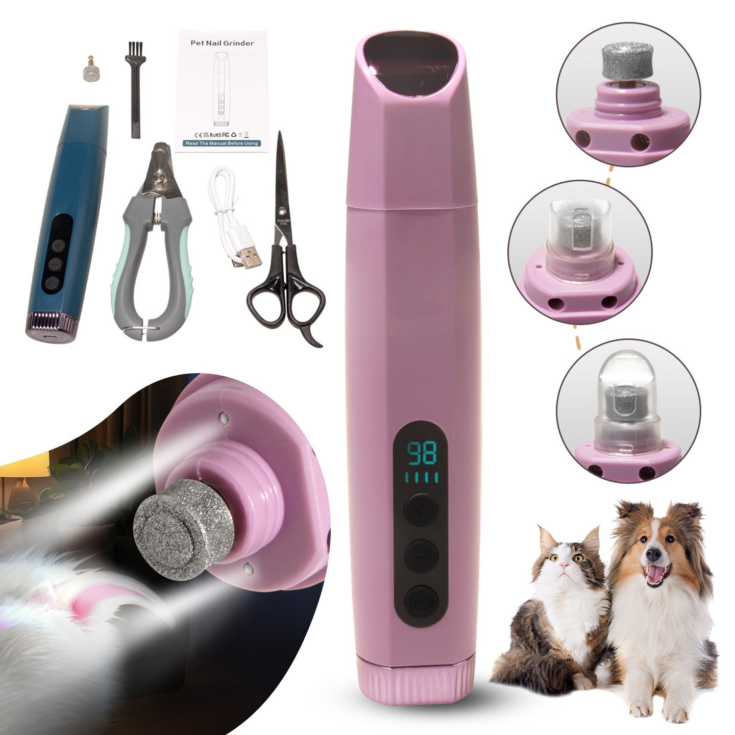 Pet Nail Grinder Rechargeable With Six-speed Adjustment
