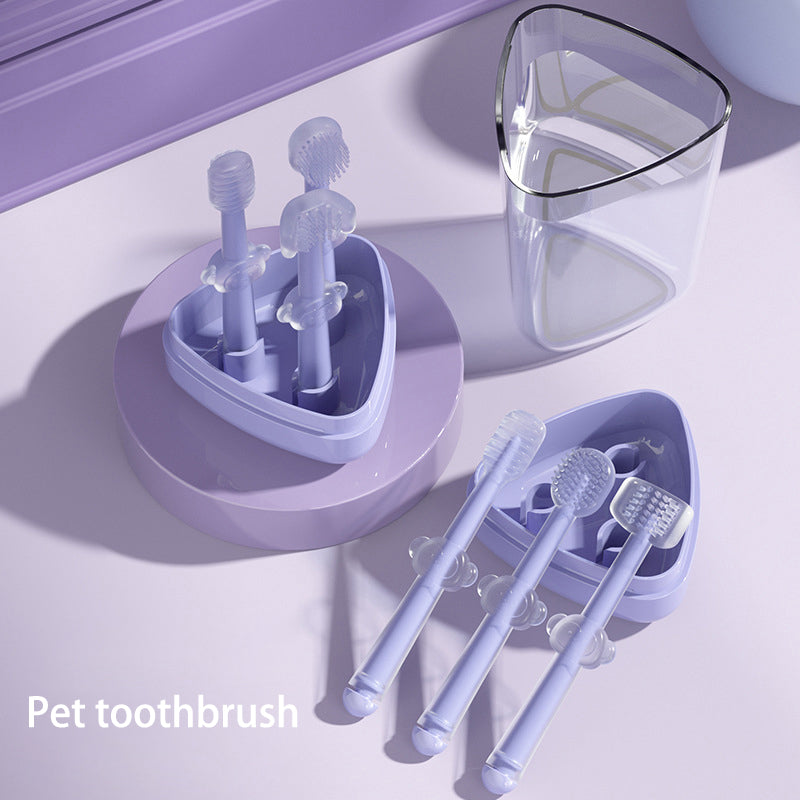 Pet Toothbrush Purple Cat Silica Gel Brush Clear Up Bad Breath
