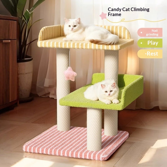 Space-saving All-in-one Cat Tree Scratching Post And Bed For Small