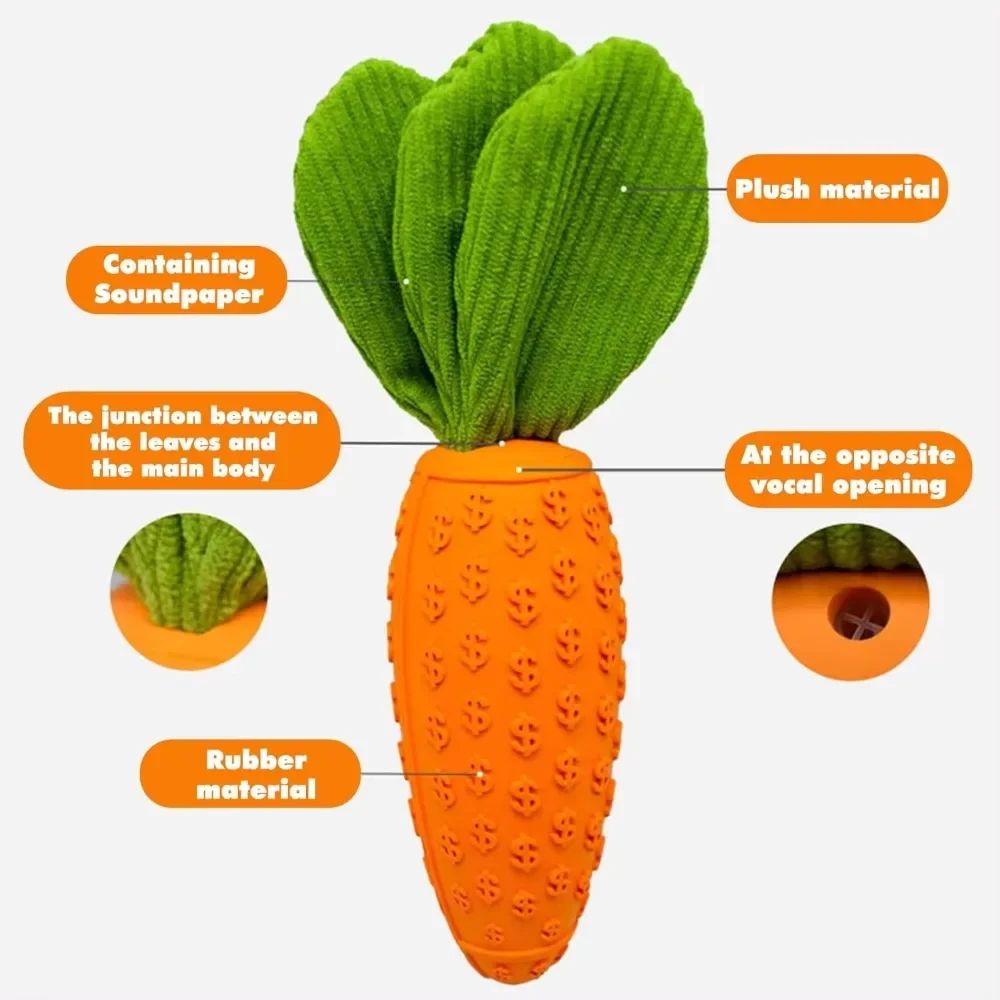 Carrot Dog Chew Toys Durable Rubber Squeaky Toy Shaped For Dogs