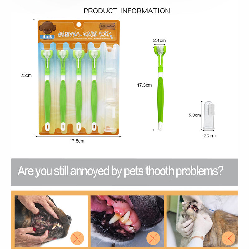 Pet Silicone Finger Toothbrush Dog Three-head