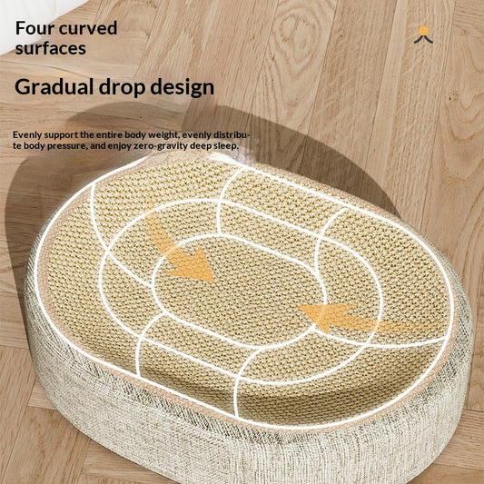 Woven Scratching Post And Oval Cat Bed In One