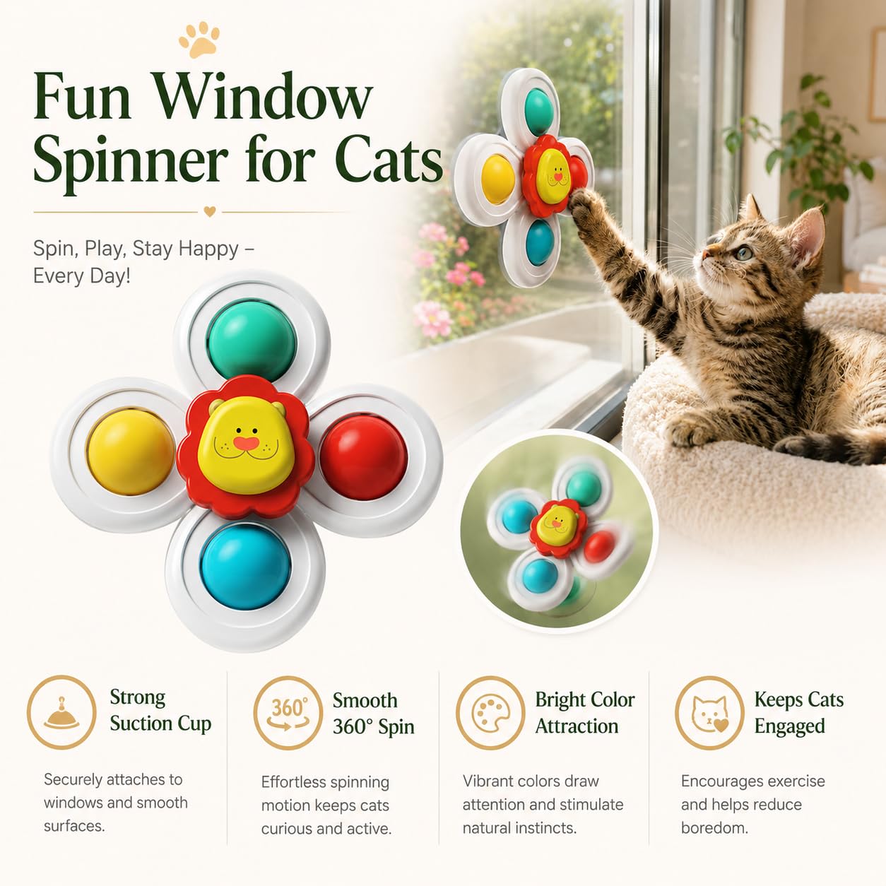 3pcs Suction Cup Cat Toy Window Perch Companion Interactive Play