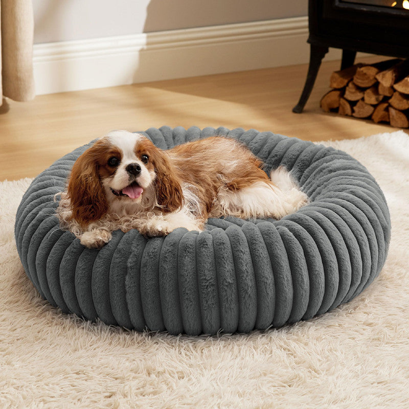 Pet Bed High-grammage Vertical-stripe Rabbit Fur Plush Mat