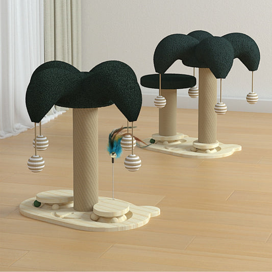 Cat Self-hi Solid Wood Turntable Scratching Post Teaser Durable