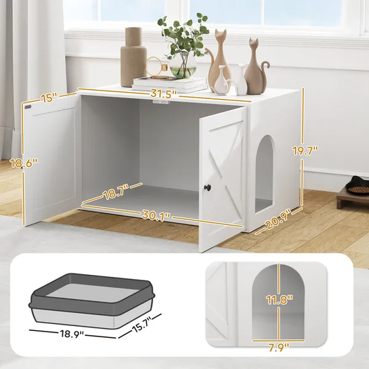 Cat Litter Box Enclosure With Barn Door Hole