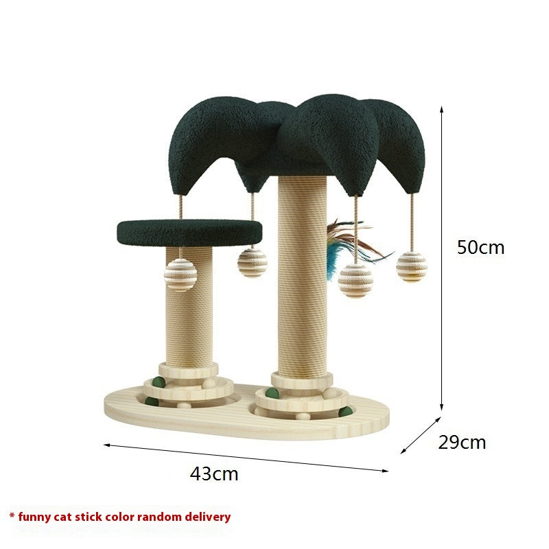 Cat Self-hi Solid Wood Turntable Scratching Post Teaser Durable
