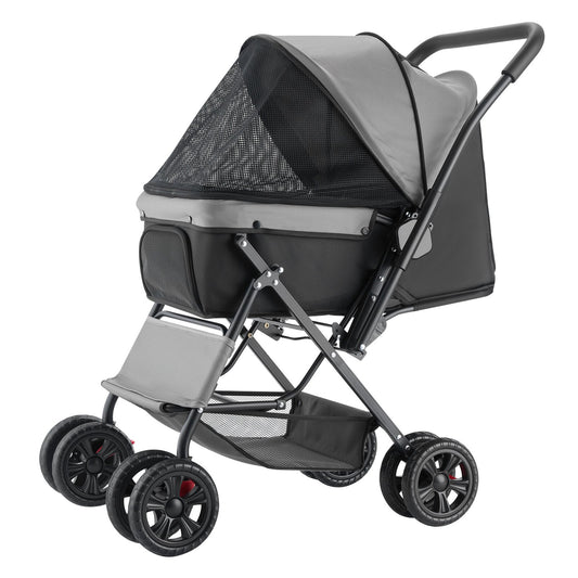 Pet Stroller Foldable 4 Wheels Travel Dog Reversible Handle Up To